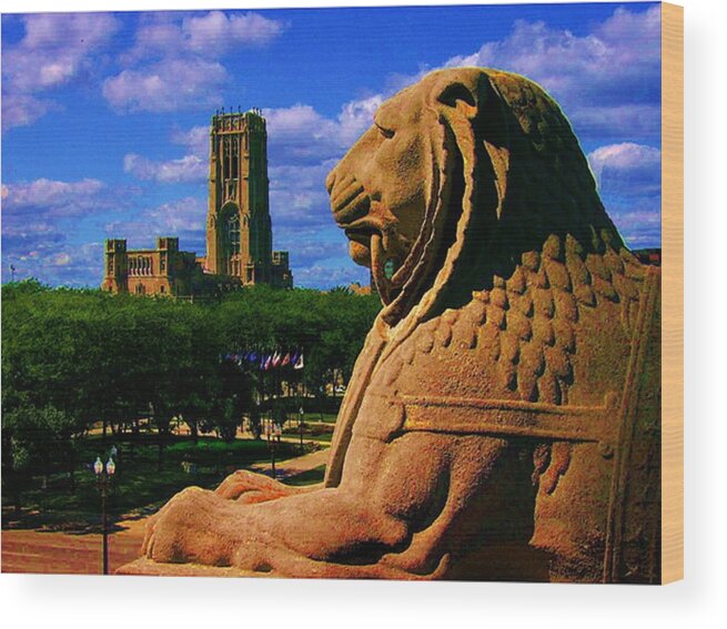 Indianapolis .war Memorial .lion .photo. Cityscape .landscape .attractive Wood Print featuring the photograph Indianapolis war memorial Lion by P Dwain Morris