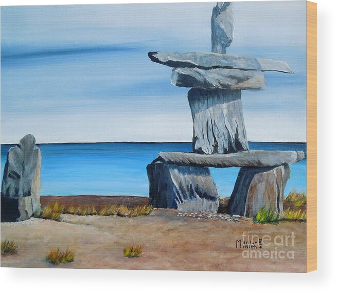  Inuit Wood Print featuring the painting Inukshuk 2 by Marilyn McNish