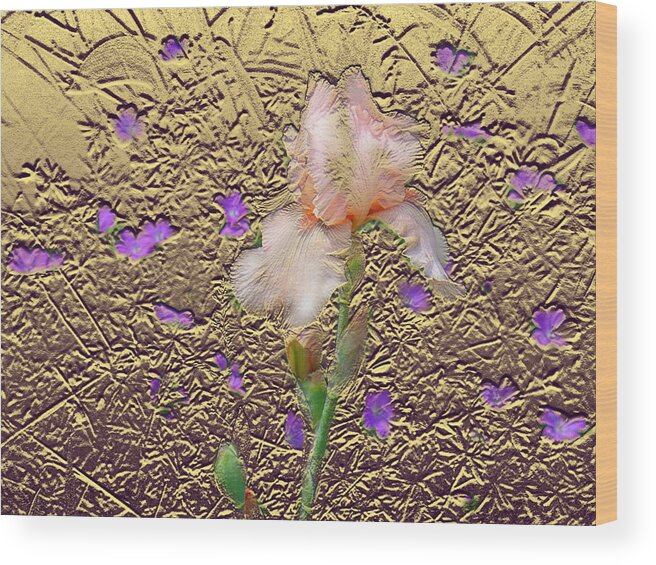 Iris Wood Print featuring the mixed media Iris In Gold Leaf by Steve Karol