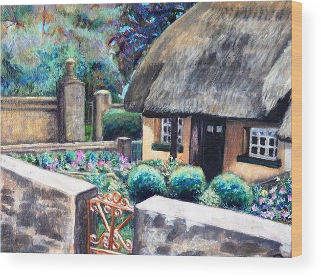 Landscape Wood Print featuring the painting Irish Cottage by Linda Markwardt