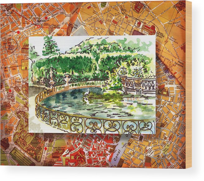 Italy Wood Print featuring the painting Italy Sketches Florence Boboli Gardens of Pitti Palace by Irina Sztukowski