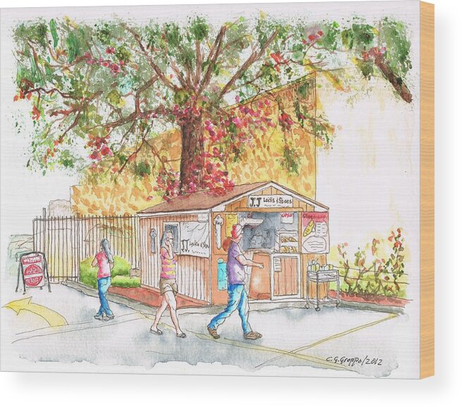 Nature Wood Print featuring the painting J J Locks and Shoes in Little Tokyo - Los Angeles - California by Carlos G Groppa