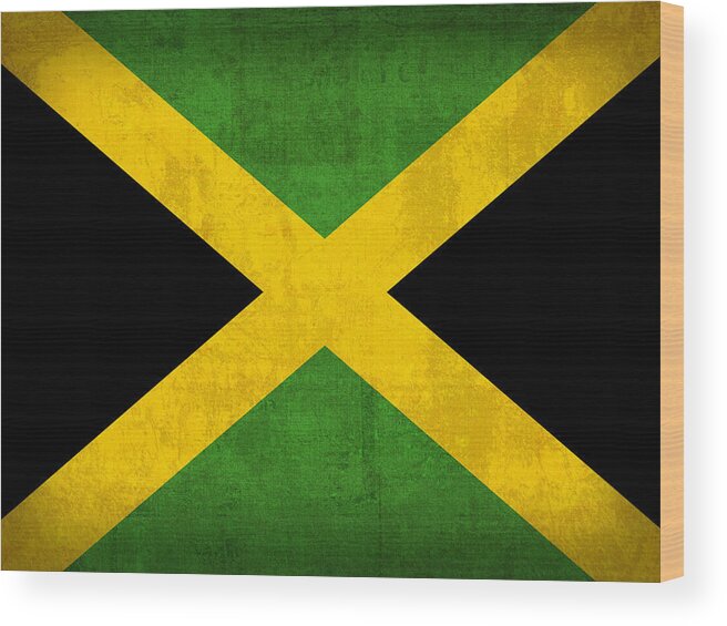 Jamaica Wood Print featuring the mixed media Jamaica Flag Vintage Distressed Finish by Design Turnpike