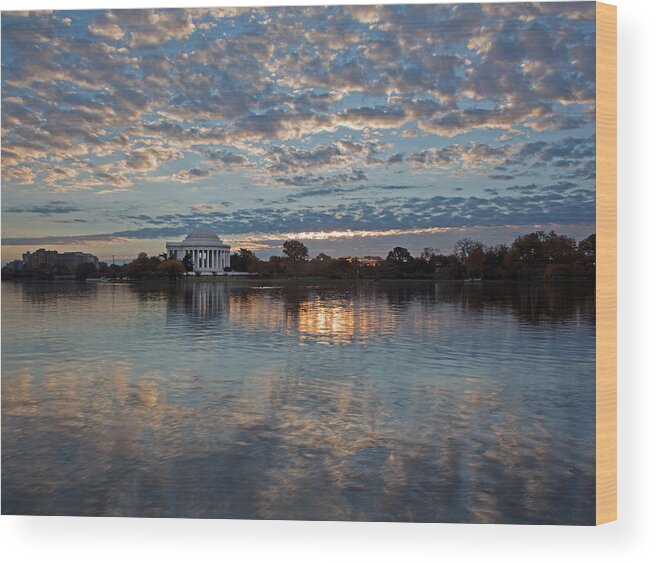 Jefferson Wood Print featuring the photograph Jefferson Memorial Sunrise Reflections by Jack Nevitt