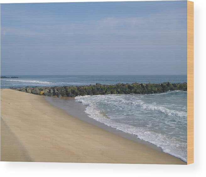 Winter Ocean Wood Print featuring the photograph Jetty in winter by Ellen Paull