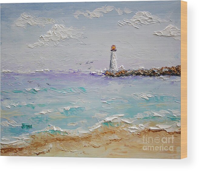 Lighthouse Wood Print featuring the painting Jetty Lighthouse by Jimmie Bartlett