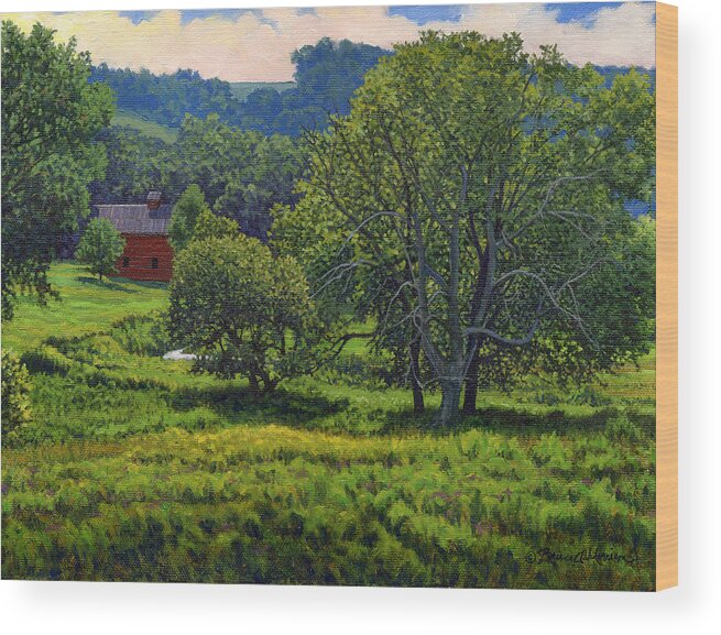 Landscape Wood Print featuring the painting July Summer Mid Afternoon by Bruce Morrison