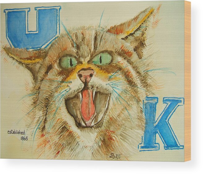 University Of Kentucky Wood Print featuring the painting Kentucky Wildcats by Elaine Duras