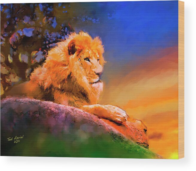 Lion Art Paintings Wood Print featuring the painting King Of The Jungle by Ted Azriel