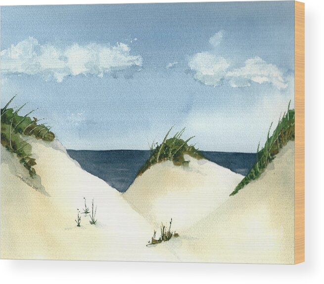 Beach Wood Print featuring the painting Lake Michigan Dunes by Lynn Babineau