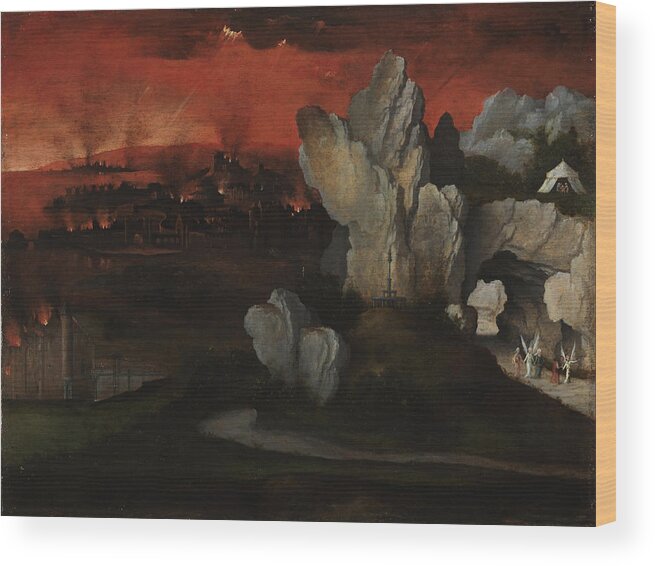 Joachim Patinir Wood Print featuring the painting Landscape with the Destruction of Sodom and Gomorrah by Joachim Patinir