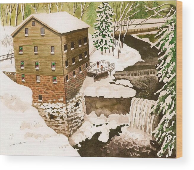Mill Wood Print featuring the painting Lantermans Mill In Winter - Mill Creek Park by Laurie Anderson