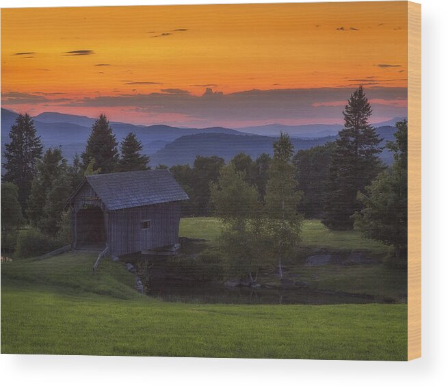 Covered Bridge Wood Print featuring the photograph Late Summer Sunset by John Vose