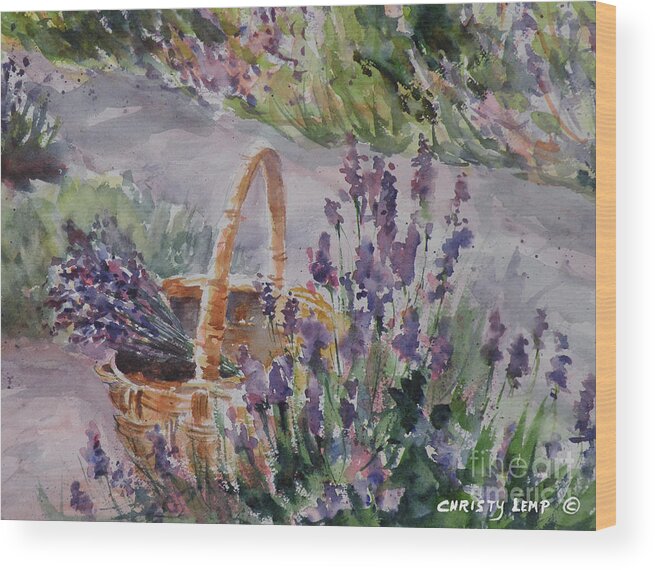 Lavender Wood Print featuring the painting Lavender Gathering by Christy Lemp
