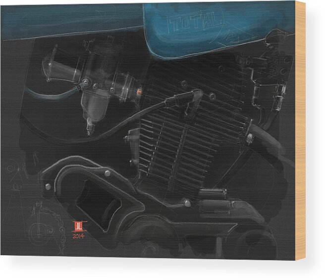 Laverda Wood Print featuring the drawing Laverda Engine Detail by Jeremy Lacy