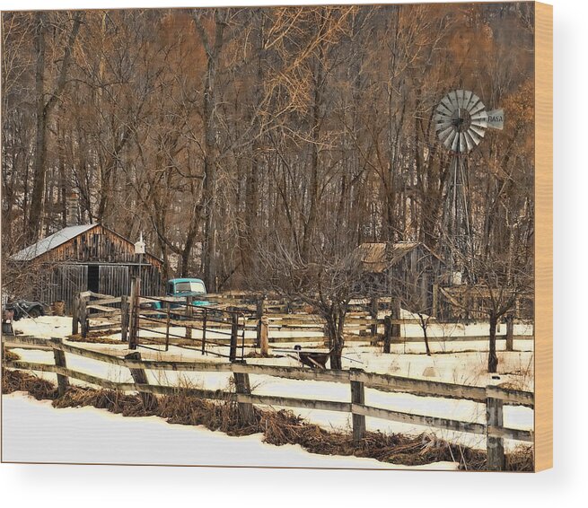 Farm Wood Print featuring the photograph Light Blue Pickup by Jeff Breiman