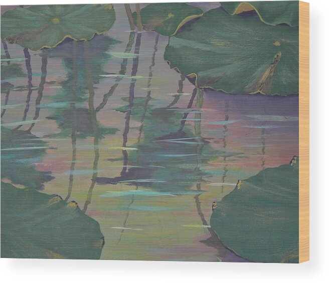 Lilypads Wood Print featuring the painting Lily Pad Reflections by Ray Nutaitis