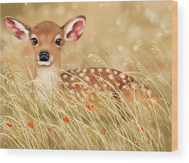 Ipad Wood Print featuring the painting Little fawn by Veronica Minozzi