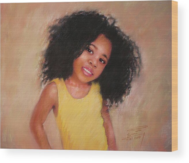 Pretty Girl Wood Print featuring the pastel Little Girl by Ylli Haruni