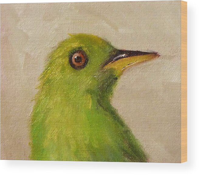 Bird Portrait Wood Print featuring the painting Little Green Bird by Nancy Merkle