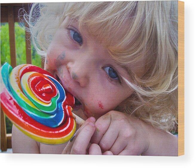 Child Wood Print featuring the photograph Lollipop Bliss by Lanita Williams