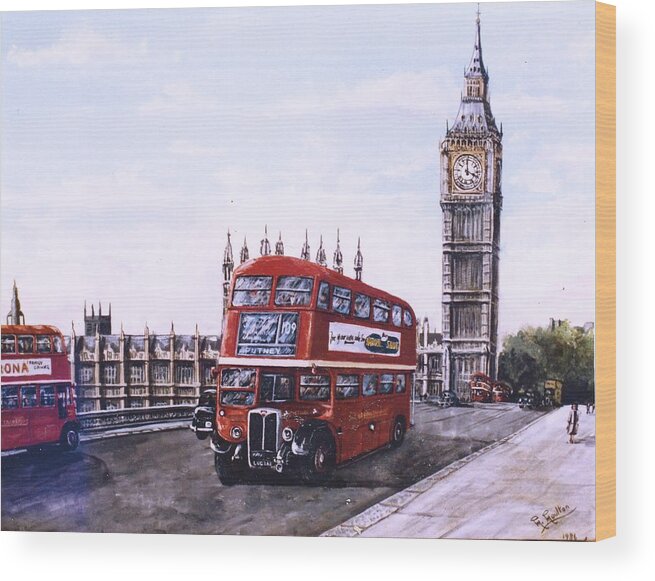 London Wood Print featuring the painting London Bus on Westminster Bridge London by Mackenzie Moulton