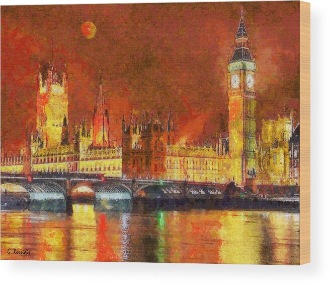 Rossidis Wood Print featuring the painting London by night by George Rossidis