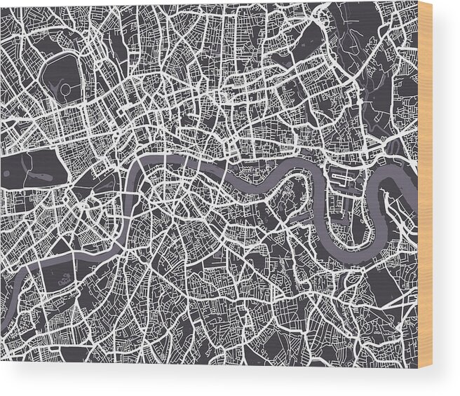 London Wood Print featuring the digital art London Map Art by Michael Tompsett