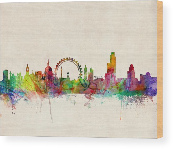London Wood Print featuring the digital art London Skyline Watercolour by Michael Tompsett