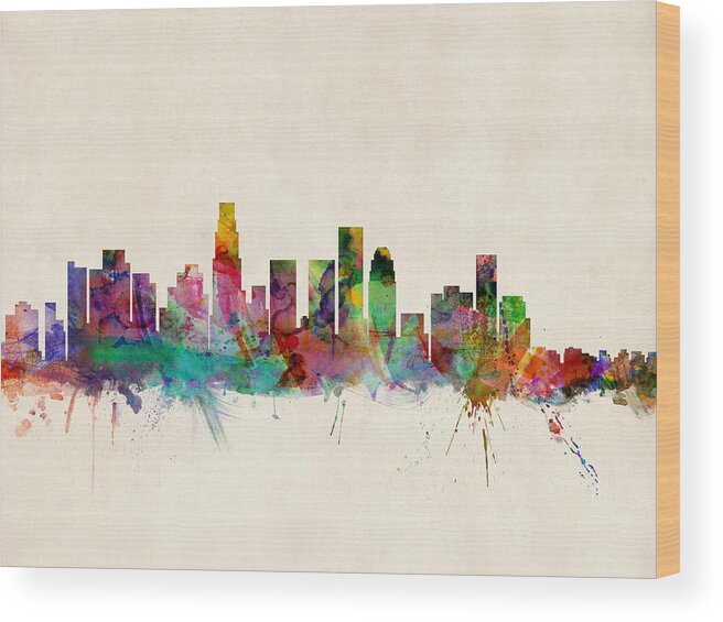 Watercolour Wood Print featuring the digital art Los Angeles City Skyline by Michael Tompsett