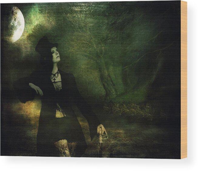 Gothic Wood Print featuring the photograph Love Moonlight Song of Vampiress by Jenny Rainbow