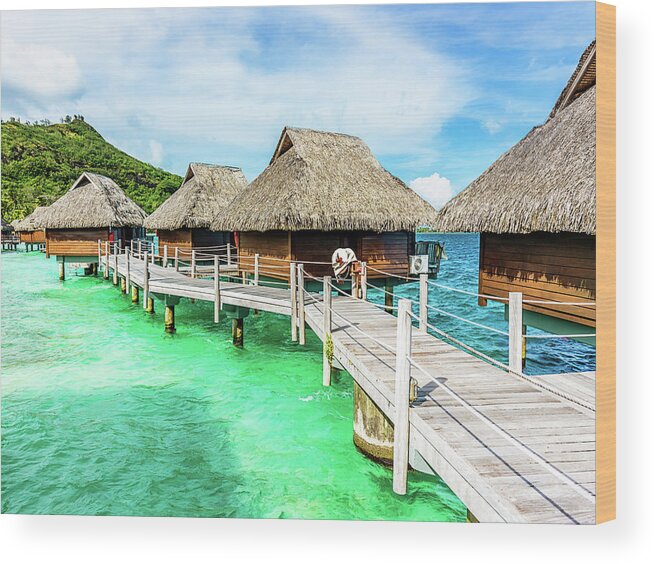 Beach Hut Wood Print featuring the photograph Luxury Hotel Resort Beach Huts Polynesia by Mlenny