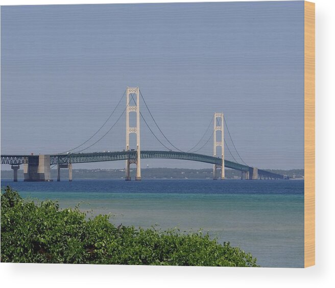 Mackinac Bridge Wood Print featuring the photograph Mackinac Bridge Blue by Keith Stokes