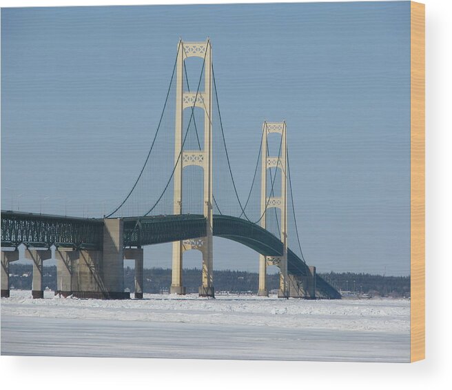 Mackinac Bridge Wood Print featuring the photograph Mackinac Bridge in Winter by Keith Stokes