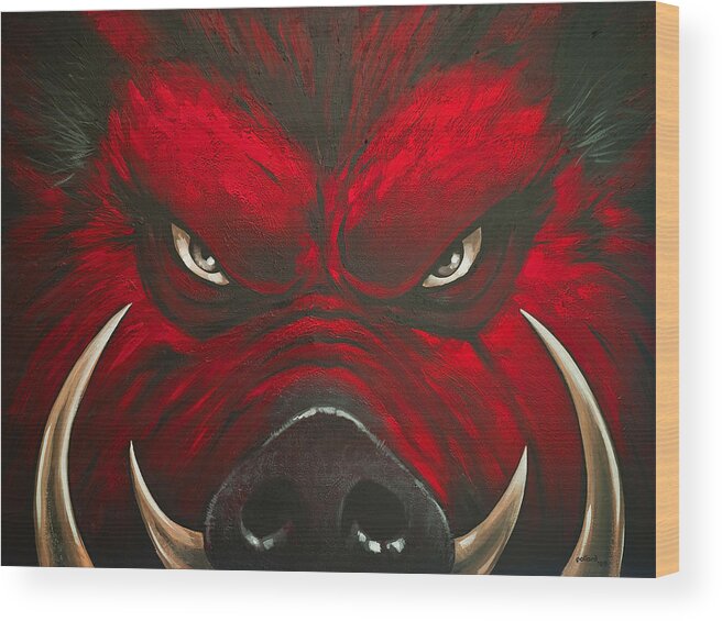 Hog Wood Print featuring the painting Mad Hog by Glenn Pollard