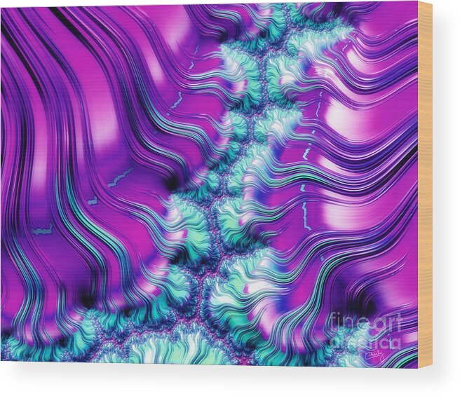 Fractal Art Wood Print featuring the digital art Magenta and Aqua Soft Fractal Abstract by Imagery by Charly