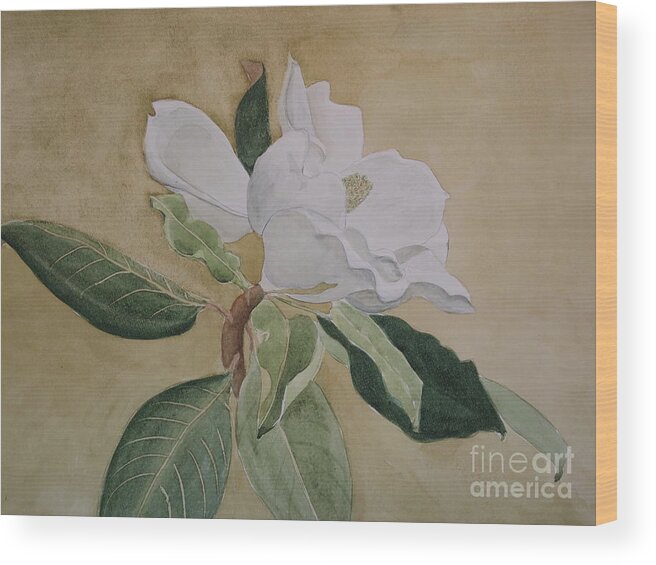Magnolias Seem To Have Personalities. This One Seems Very Feminine Wood Print featuring the painting Magnolia San Marino by Nancy Kane Chapman
