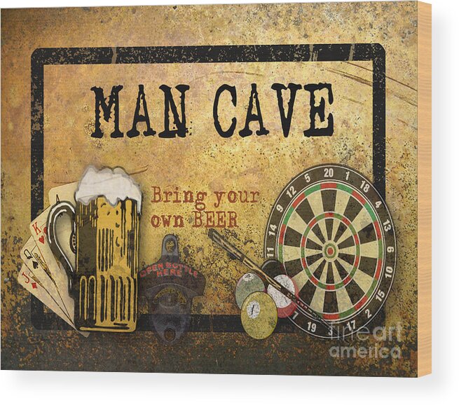 Jean Plout Wood Print featuring the digital art Man Cave-Bring your own Beer by Jean Plout