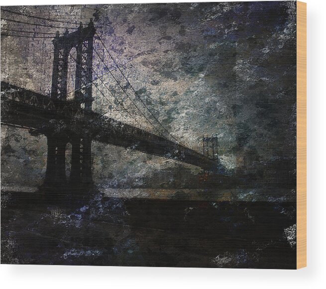 Manhattan Wood Print featuring the digital art Manhattan Bridge by Bruce Rolff