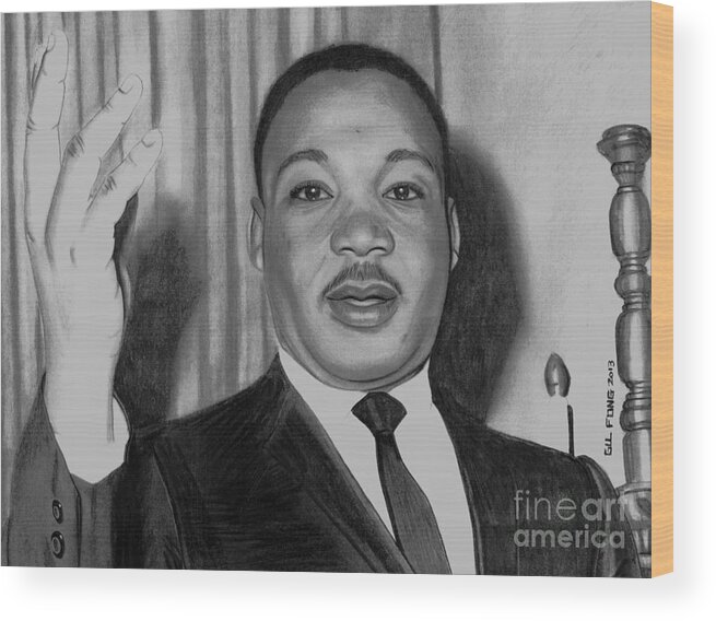 Martin Luther King Wood Print featuring the drawing Martin Luther King Jr by Gil Fong