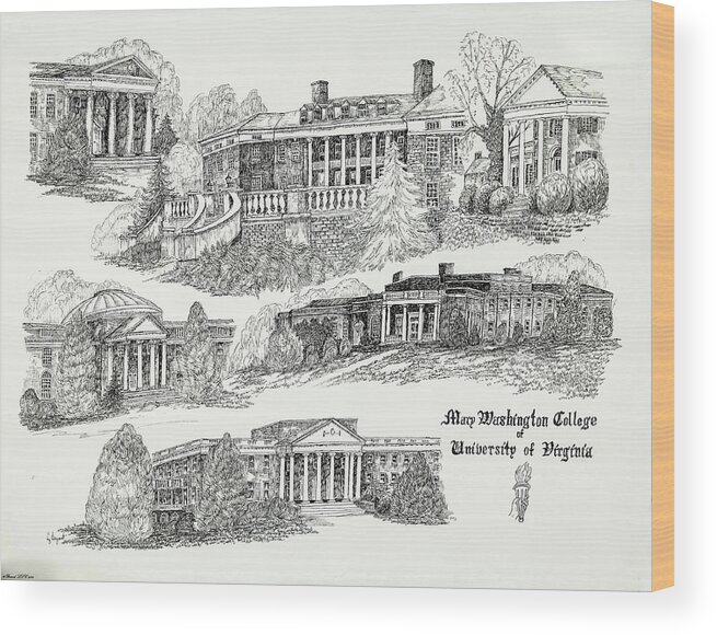 Illustrations Wood Print featuring the digital art Mary Washington College by Jessica Bryant