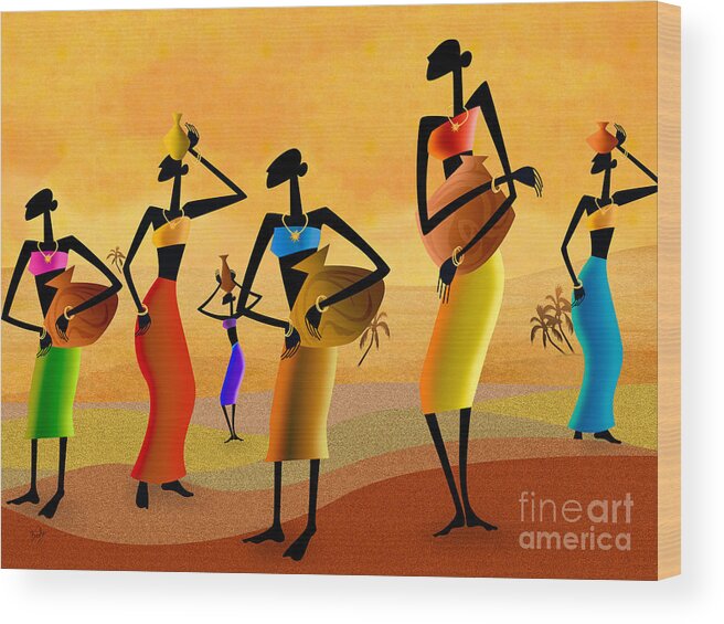 Masai Wood Print featuring the digital art Masai Women Quest For Water by Peter Awax