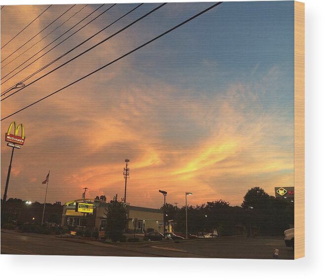 Mcdonalds Wood Print featuring the photograph McDonalds in Donelson sky mayhem by Steve Sommers