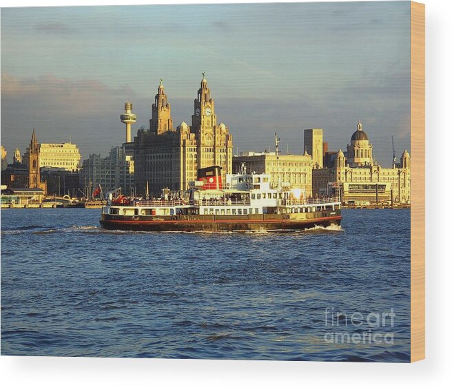 Beatles Wood Print featuring the photograph Mersey Ferry and Liverpool Waterfront by Steve Kearns