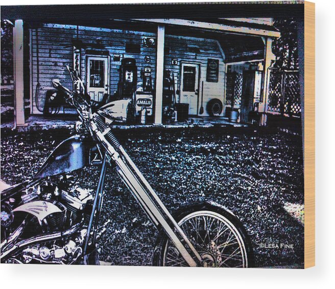 Motorcycle Art Wood Print featuring the mixed media Midnight Blues by Lesa Fine