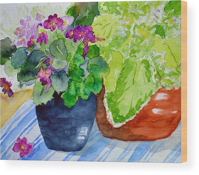 Violet Wood Print featuring the painting Mimi's Violets by Beverley Harper Tinsley