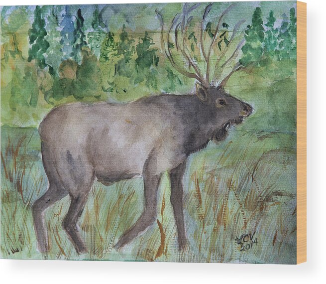 Elk Wood Print featuring the painting Montana Elk by Lucille Valentino