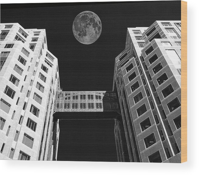 Moon Over Twin Towers Wood Print featuring the photograph Moon Over Twin Towers by Samuel Sheats
