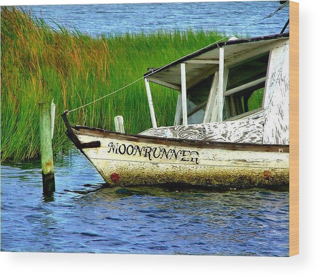 Nautical. Boats Wood Print featuring the photograph Moonrunner's Last Days by Julie Dant