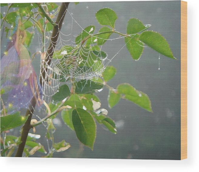 Flower Fairy Wood Print featuring the painting MORNING DEW flower fairy by Judith Cheng